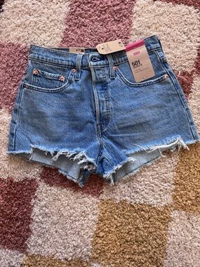 Levi's Blue 501 Cutoff Denim Shorts with Frayed Hem